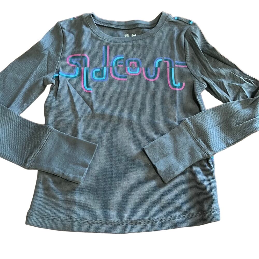 Girls 6X Sideout Gray Knit Top Waffle Knit Long Sleeves Thumb Holes Y2K